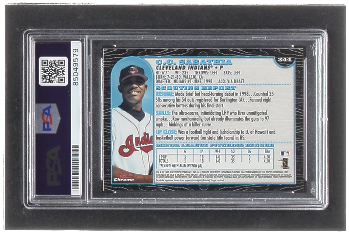 C.C. Sabathia Signed 1999 Bowman Chrome #344 RC (PSA) at PristineAuction.com C.C. Sabathia Signed 1999 Bowman Chrome #344 RC (PSA) at PristineAuction.com