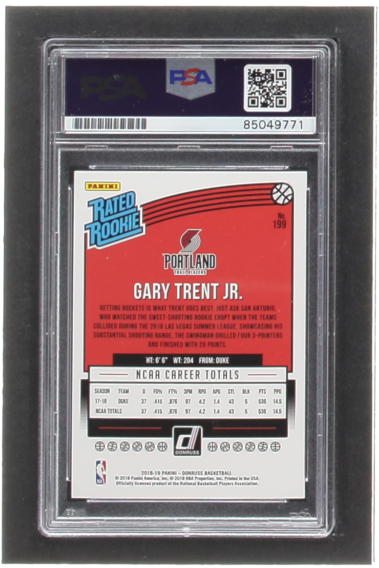 Gary Trent Jr. Signed 2018-19 Donruss #199 RR RC (PSA) at PristineAuction.com Gary Trent Jr. Signed 2018-19 Donruss #199 RR RC (PSA) at PristineAuction.com