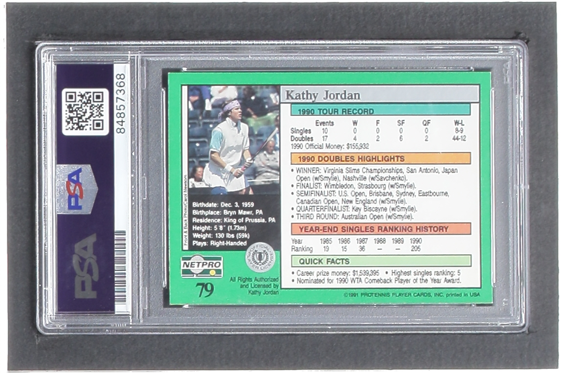 Kathy Jordan Signed 1991 NetPro Tour Stars #79 RC (PSA) at PristineAuction.com Kathy Jordan Signed 1991 NetPro Tour Stars #79 RC (PSA) at PristineAuction.com