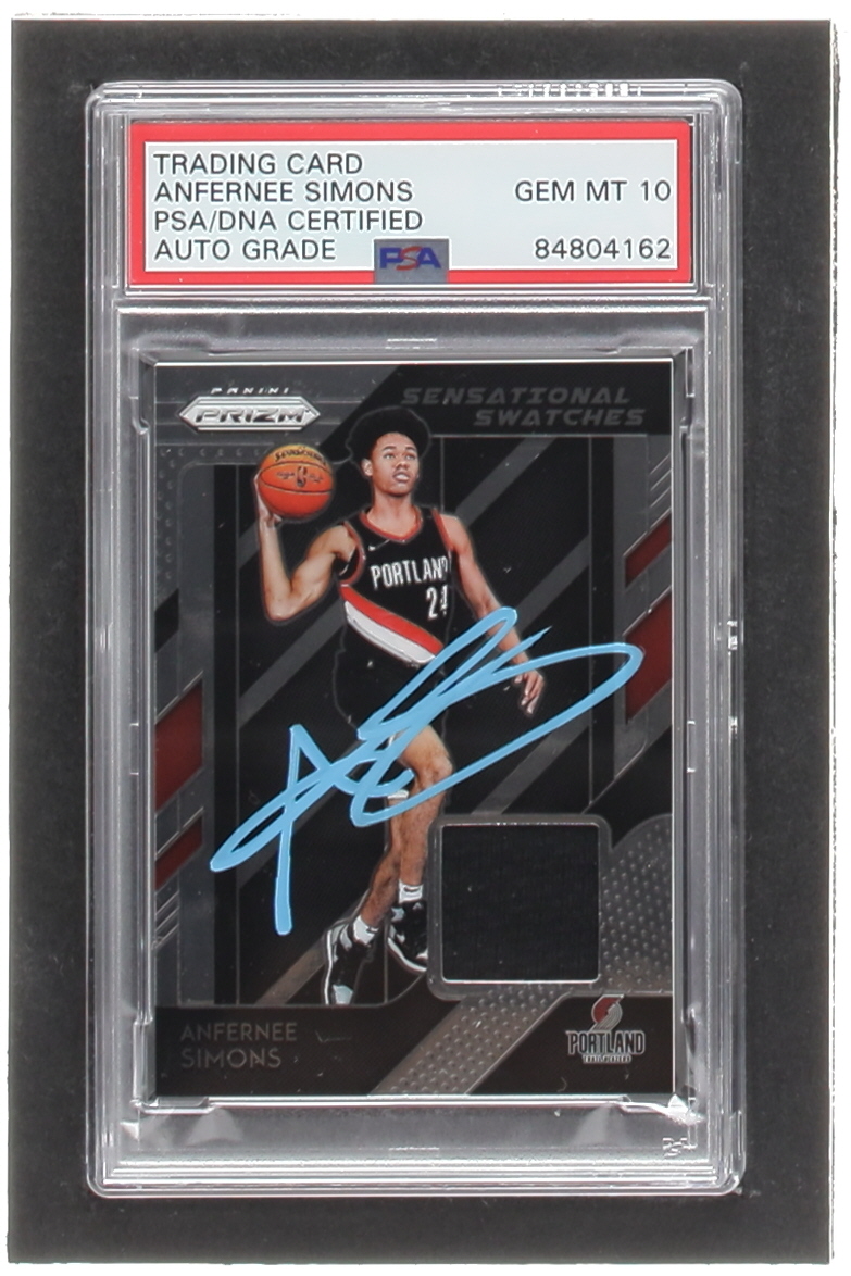 Anfernee Simons Signed 2018-19 Panini Prizm Sensational Swatches #62 RC (PSA | Auto 10) at PristineAuction.com Anfernee Simons Signed 2018-19 Panini Prizm Sensational Swatches #62 RC (PSA | Auto 10) at PristineAuction.com