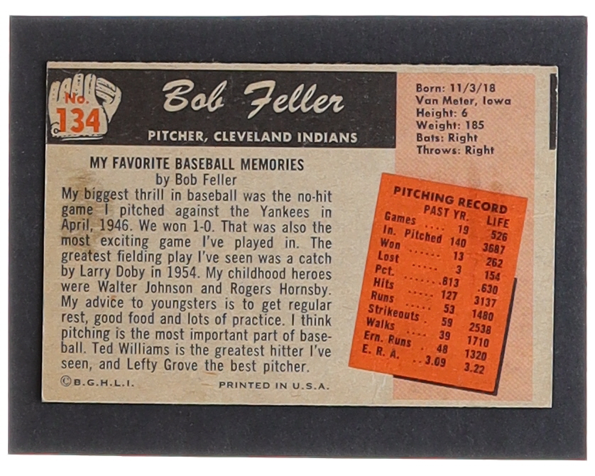 Bob Feller 1955 Bowman #134 at PristineAuction.com Bob Feller 1955 Bowman #134 at PristineAuction.com