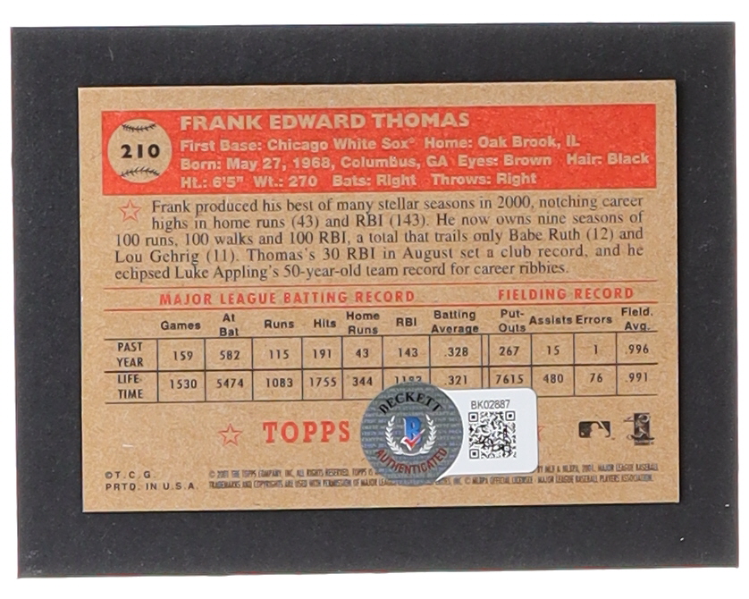 Frank Thomas Signed 2001 Topps Heritage #210 (Beckett) at PristineAuction.com Frank Thomas Signed 2001 Topps Heritage #210 (Beckett) at PristineAuction.com