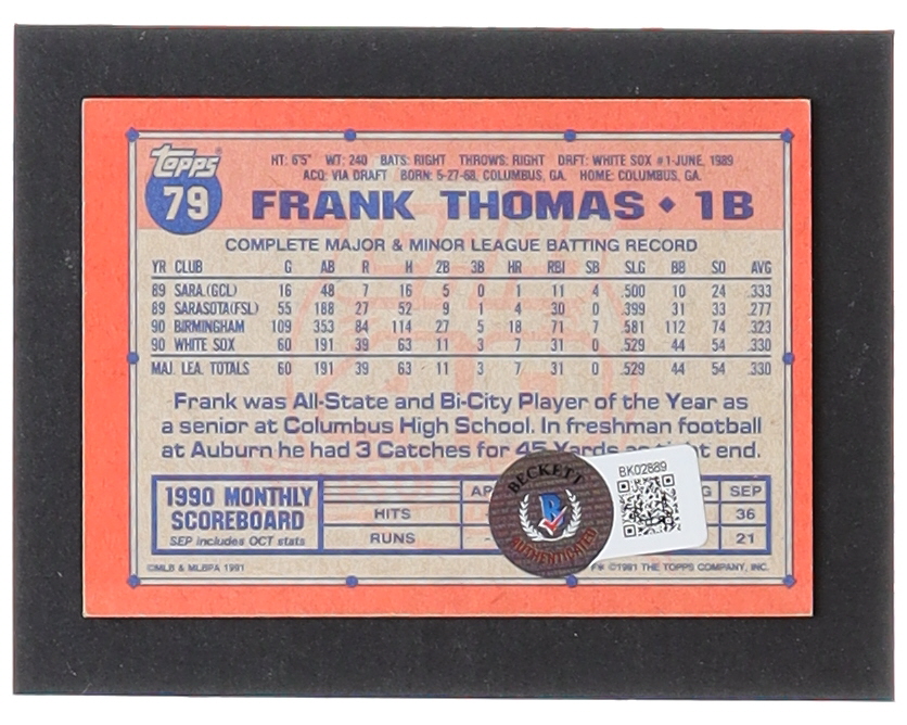 Frank Thomas Signed 1991 Topps #79 (Beckett) at PristineAuction.com Frank Thomas Signed 1991 Topps #79 (Beckett) at PristineAuction.com