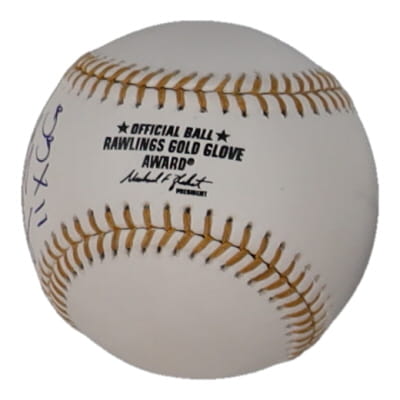 Omar Vizquel Signed Gold Glove Award Baseball Inscribed "11x GG" (Beckett) at PristineAuction.com Omar Vizquel Signed Gold Glove Award Baseball Inscribed "11x GG" (Beckett) at PristineAuction.com