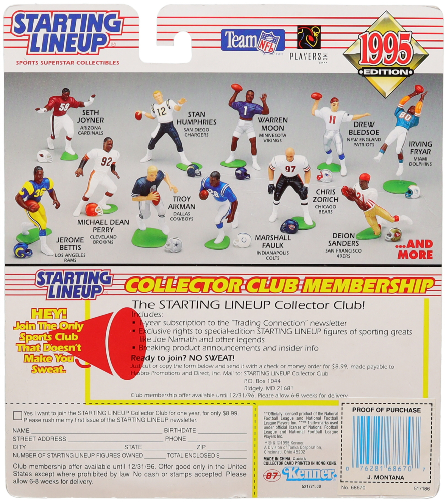 Joe Montana 1995 Starting Lineup Retirement Edition Figure With 1995