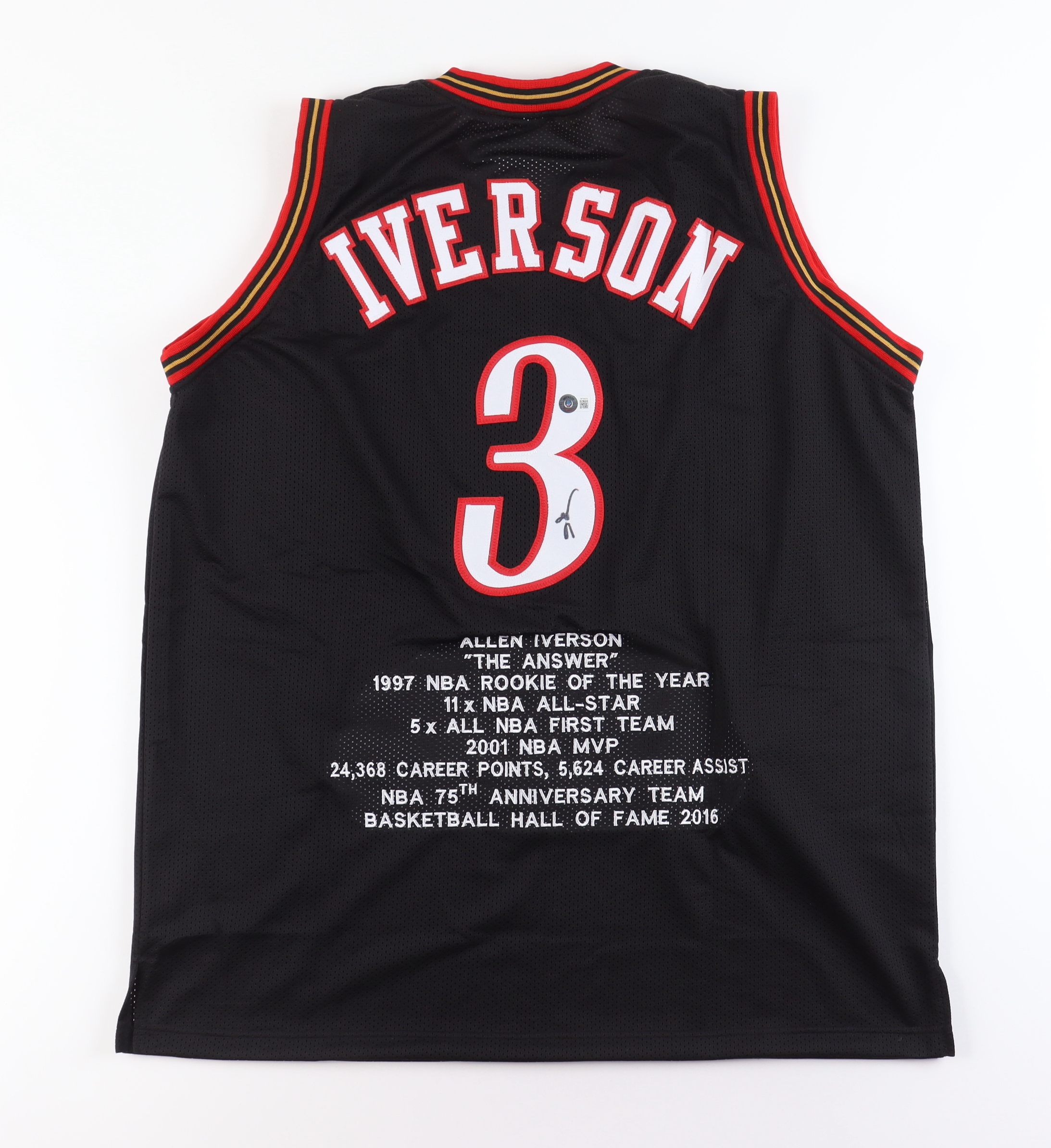 Allen Iverson Signed Career Stat Jersey (Beckett) at PristineAuction.com Allen Iverson Signed Career Stat Jersey (Beckett) at PristineAuction.com