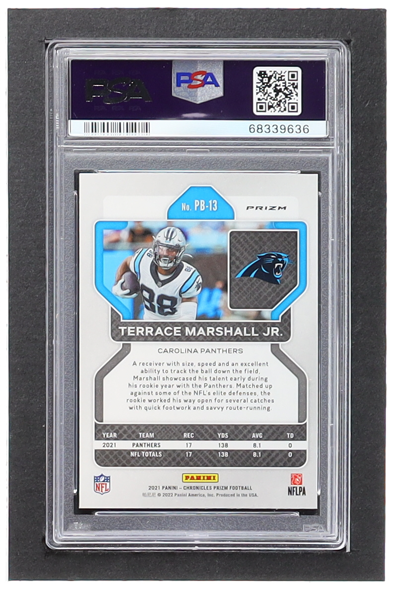Terrace Marshall Jr. 2021 Panini Chronicles Prizm Black Silver #13 RC (PSA 10) at PristineAuction.com Terrace Marshall Jr. 2021 Panini Chronicles Prizm Black Silver #13 RC (PSA 10) at PristineAuction.com