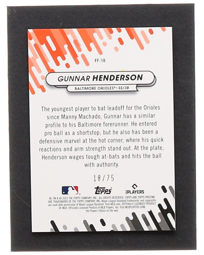 Gunnar Henderson 2023 Topps Pristine Fresh Faces Blue Refractors #FF10 RC #18/75 at PristineAuction.com Gunnar Henderson 2023 Topps Pristine Fresh Faces Blue Refractors #FF10 RC #18/75 at PristineAuction.com