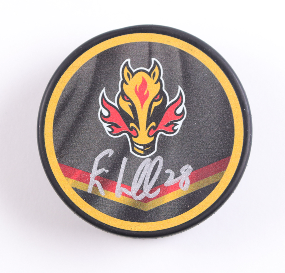 Elias Lindholm Signed Flames Logo Hockey Puck (Beckett) at PristineAuction.com Elias Lindholm Signed Flames Logo Hockey Puck (Beckett) at PristineAuction.com