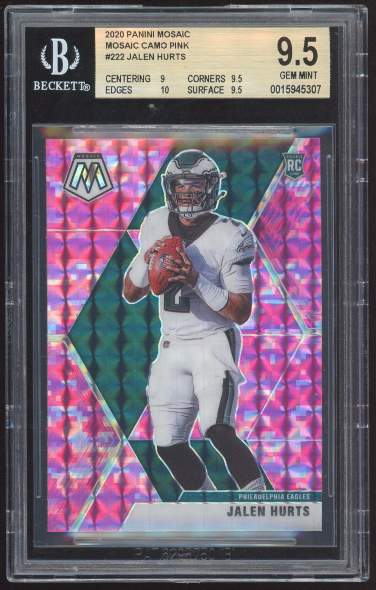Jalen Hurts 2020 Panini Mosaic Mosaic Camo Pink #222 RC (BGS 9.5) at PristineAuction.com Jalen Hurts 2020 Panini Mosaic Mosaic Camo Pink #222 RC (BGS 9.5) at PristineAuction.com