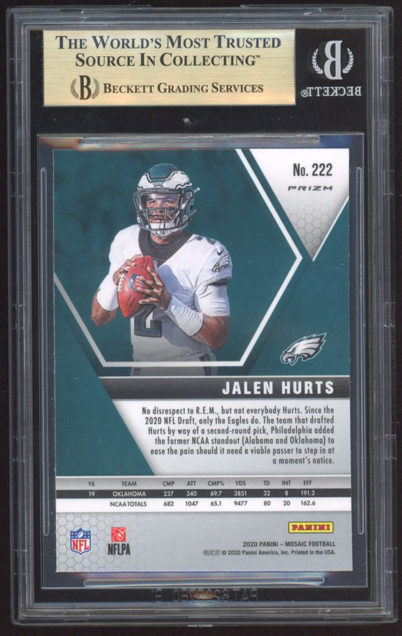 Jalen Hurts 2020 Panini Mosaic Mosaic Camo Pink #222 RC (BGS 9.5) at PristineAuction.com Jalen Hurts 2020 Panini Mosaic Mosaic Camo Pink #222 RC (BGS 9.5) at PristineAuction.com