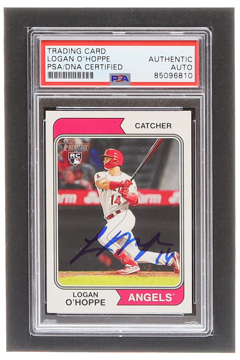 Logan O'Hoppe Signed 2023 Topps Heritage #318 RC (PSA) at PristineAuction.com Logan O'Hoppe Signed 2023 Topps Heritage #318 RC (PSA) at PristineAuction.com