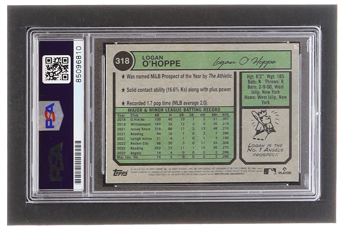 Logan O'Hoppe Signed 2023 Topps Heritage #318 RC (PSA) at PristineAuction.com Logan O'Hoppe Signed 2023 Topps Heritage #318 RC (PSA) at PristineAuction.com