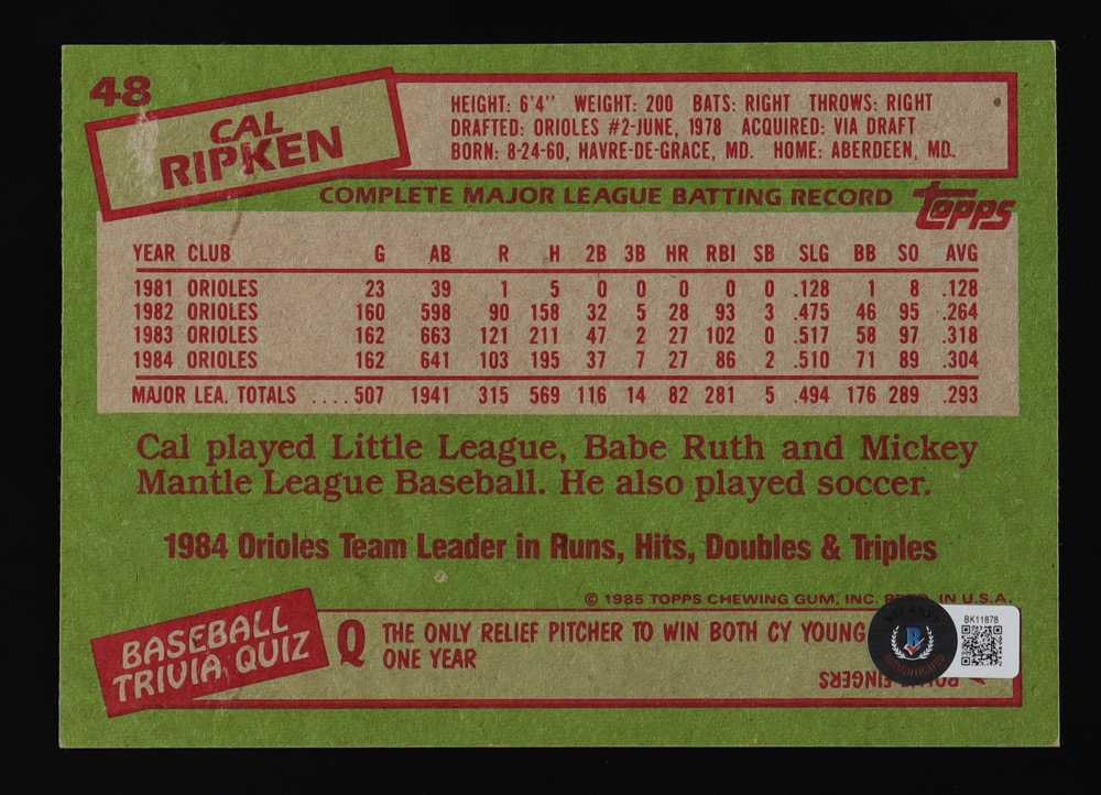 Cal Ripken Jr. Signed 1985 Topps Super #48 (Beckett) at PristineAuction.com Cal Ripken Jr. Signed 1985 Topps Super #48 (Beckett) at PristineAuction.com