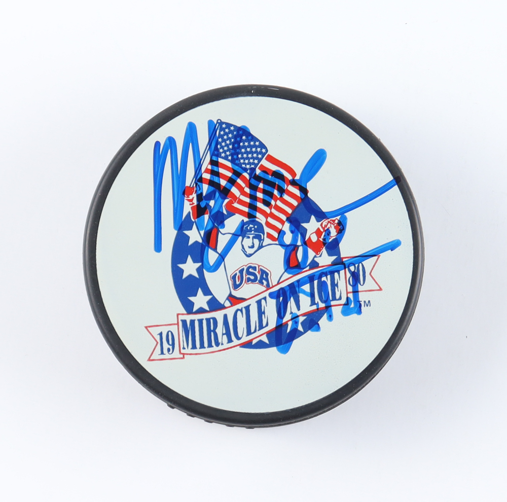 Mike Eruzione Signed Miracle on Ice Logo Hockey Puck (Beckett) at PristineAuction.com Mike Eruzione Signed Miracle on Ice Logo Hockey Puck (Beckett) at PristineAuction.com