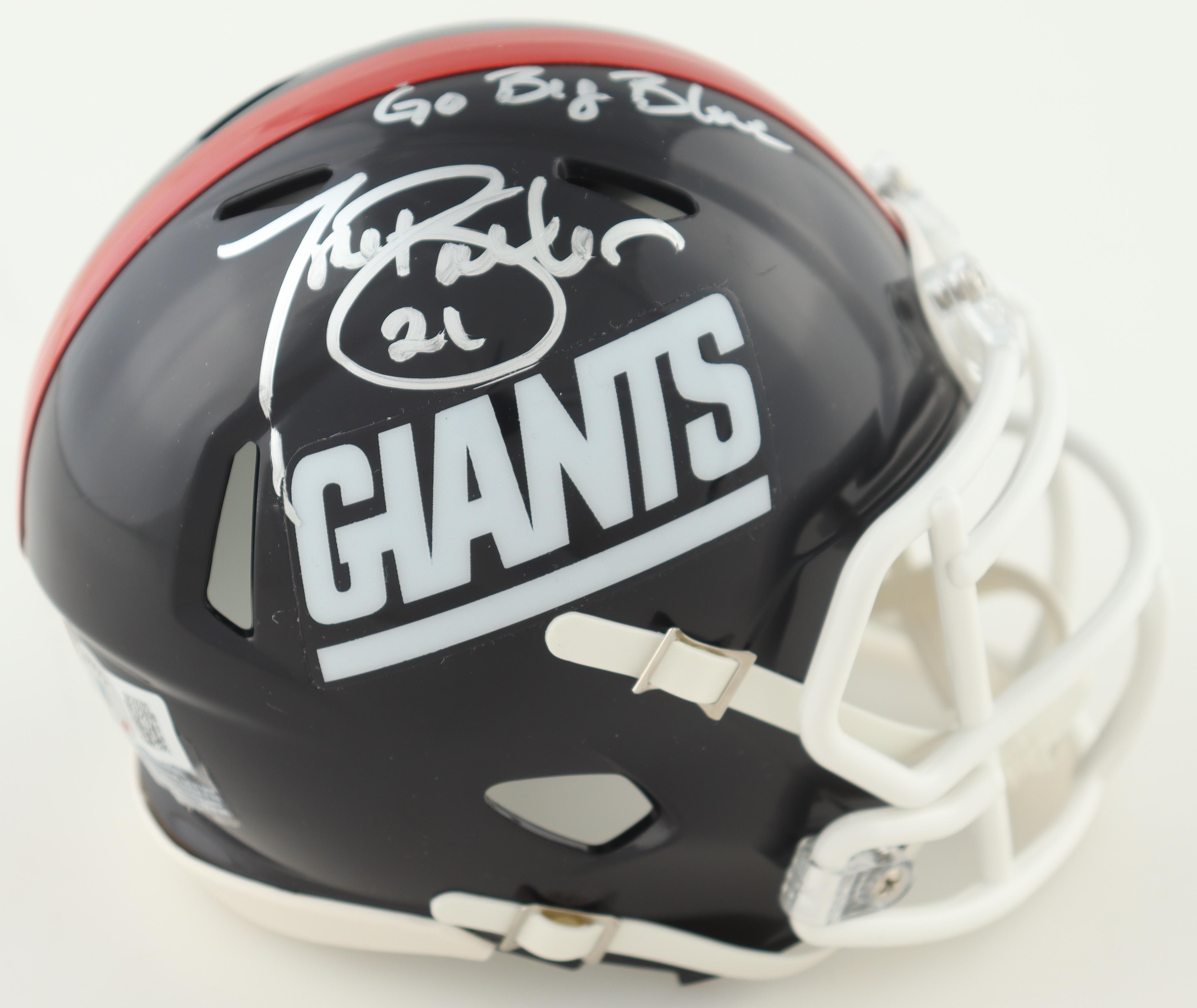 Tiki Barber Signed Giants Speed Mini Helmet Inscribed "Go Big Blue" (Beckett) at PristineAuction.com Tiki Barber Signed Giants Speed Mini Helmet Inscribed "Go Big Blue" (Beckett) at PristineAuction.com