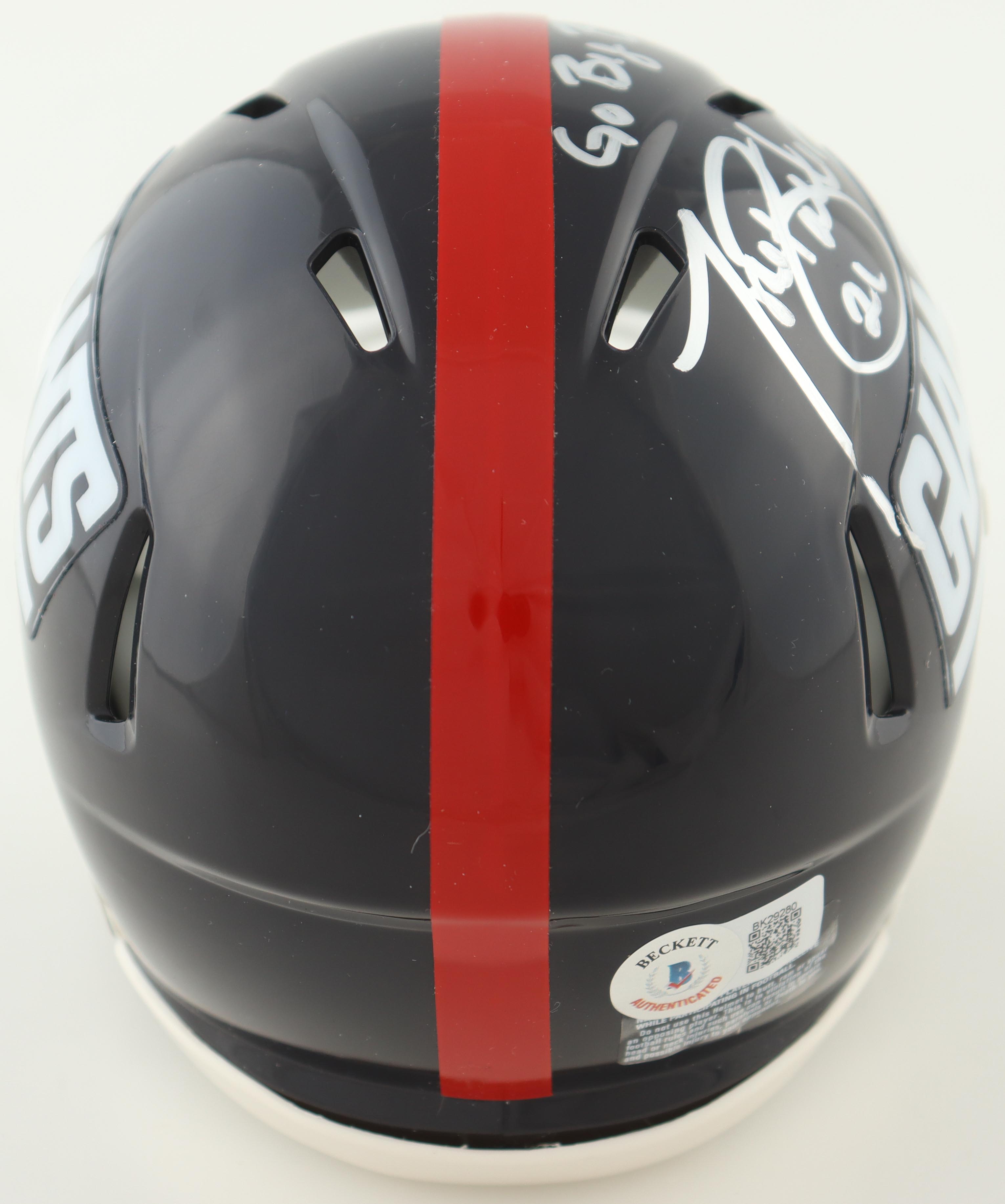 Tiki Barber Signed Giants Speed Mini Helmet Inscribed "Go Big Blue" (Beckett) at PristineAuction.com Tiki Barber Signed Giants Speed Mini Helmet Inscribed "Go Big Blue" (Beckett) at PristineAuction.com