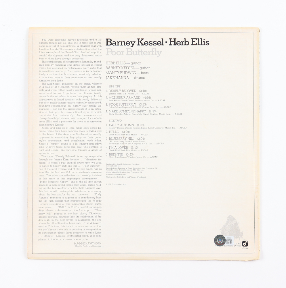 Herb Ellis Signed "Poor Butterfly" Vinyl Record Album Inscribed "Sincerely" (Beckett) at PristineAuction.com Herb Ellis Signed "Poor Butterfly" Vinyl Record Album Inscribed "Sincerely" (Beckett) at PristineAuction.com