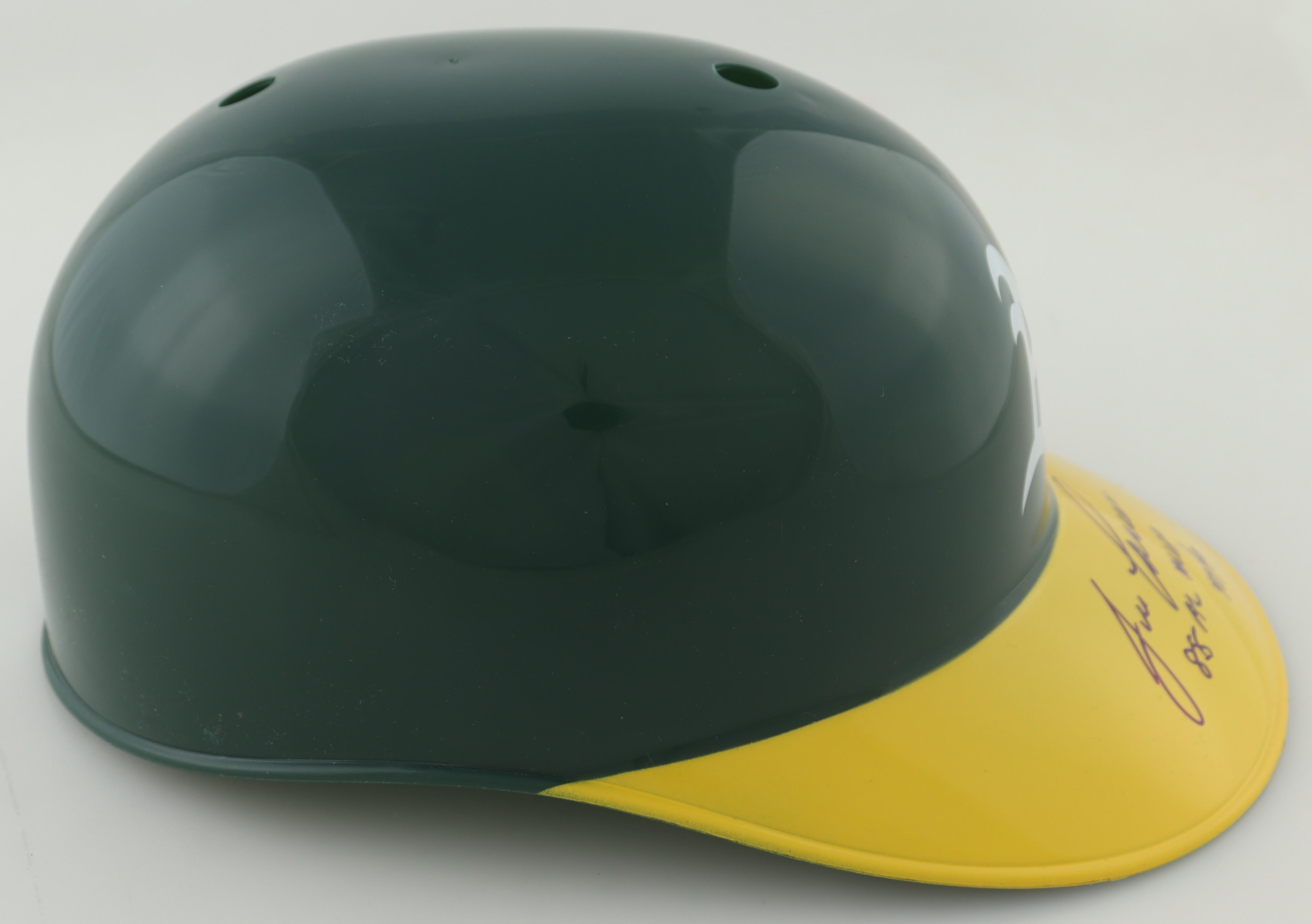 Jose Canseco Signed Athletics Full-Size Batting Helmet Inscribed "88 AL MVP 40/40" (JSA) at PristineAuction.com Jose Canseco Signed Athletics Full-Size Batting Helmet Inscribed "88 AL MVP 40/40" (JSA) at PristineAuction.com