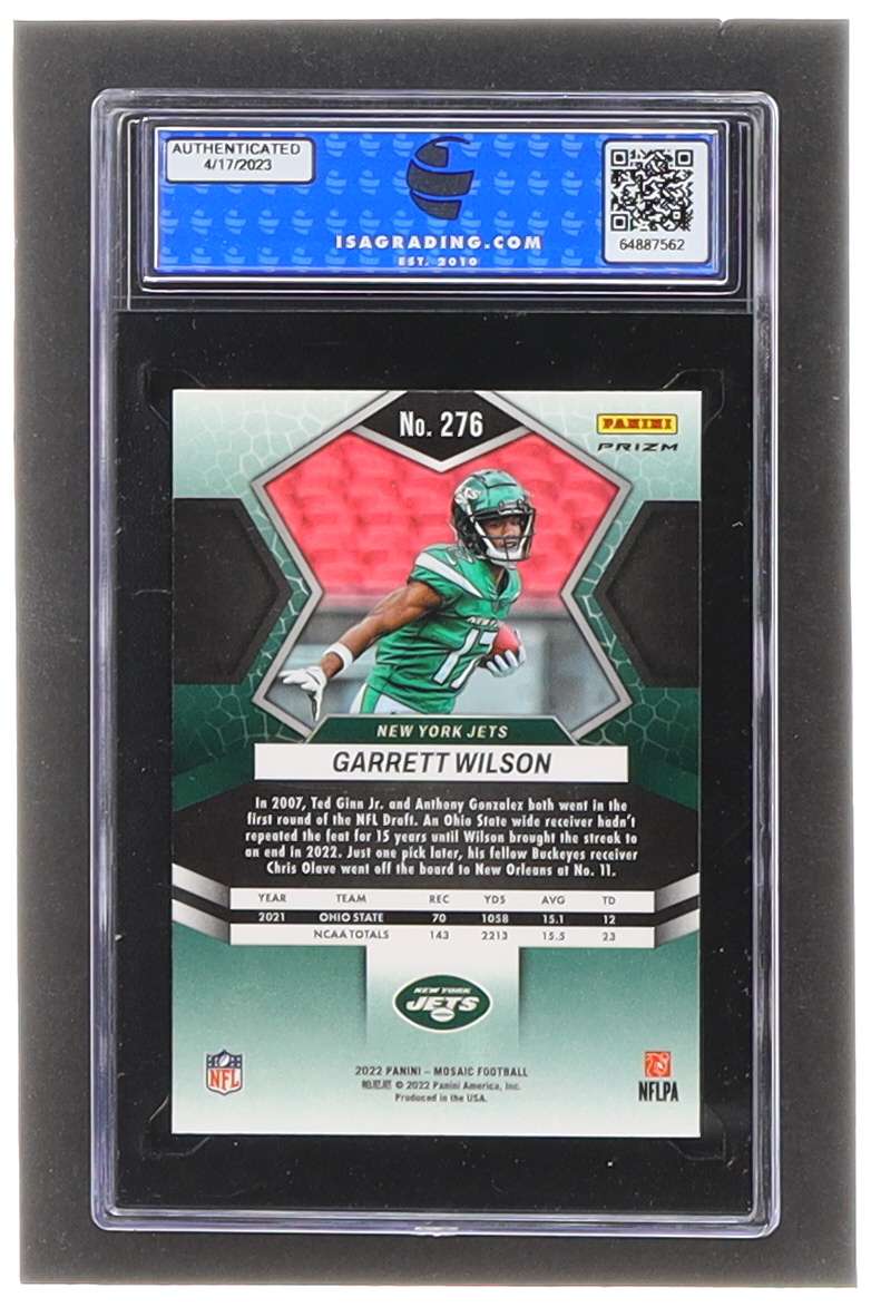 Garrett Wilson 2022 Panini Mosaic Mosaic Reactive Orange #276 DEB RC (ISA 10) at PristineAuction.com Garrett Wilson 2022 Panini Mosaic Mosaic Reactive Orange #276 DEB RC (ISA 10) at PristineAuction.com