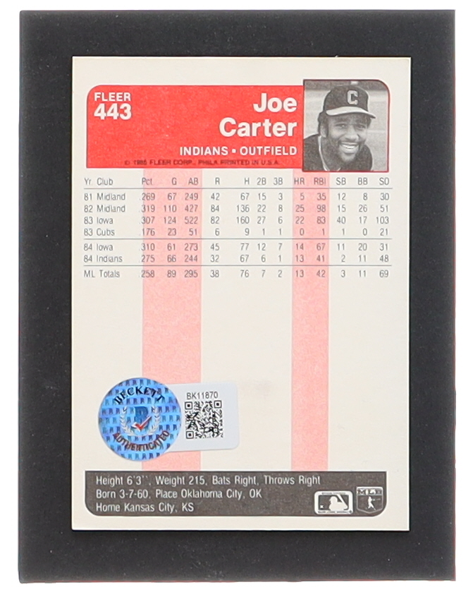 Joe Carter Signed 1985 Fleer #443 (Beckett) at PristineAuction.com Joe Carter Signed 1985 Fleer #443 (Beckett) at PristineAuction.com