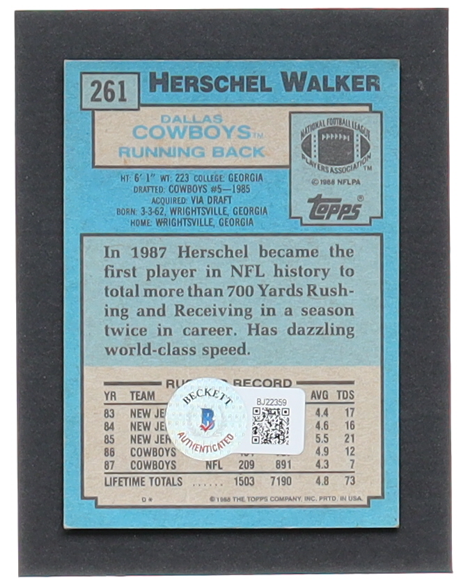 Herschel Walker Signed 1988 Topps #261 (Beckett) at PristineAuction.com Herschel Walker Signed 1988 Topps #261 (Beckett) at PristineAuction.com