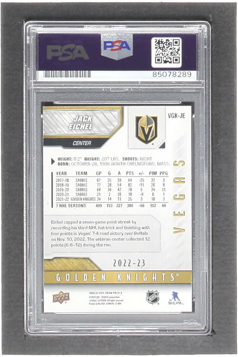Jack Eichel Signed 2022-23 Upper Deck VGK Team Pack 4 #VGKJE (PSA) at PristineAuction.com Jack Eichel Signed 2022-23 Upper Deck VGK Team Pack 4 #VGKJE (PSA) at PristineAuction.com