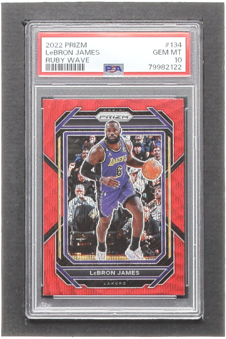 LeBron James 2022-23 Panini Prizm Prizms Ruby Wave #134 (PSA 10) at PristineAuction.com LeBron James 2022-23 Panini Prizm Prizms Ruby Wave #134 (PSA 10) at PristineAuction.com