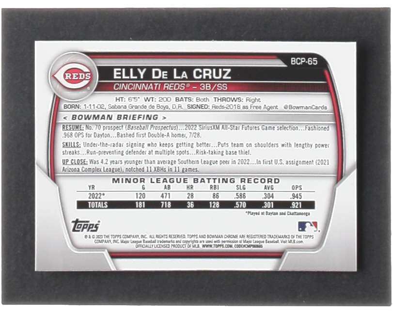 Elly De LA Cruz 2023 Bowman Chrome Prospects #BCP65 at PristineAuction.com Elly De LA Cruz 2023 Bowman Chrome Prospects #BCP65 at PristineAuction.com