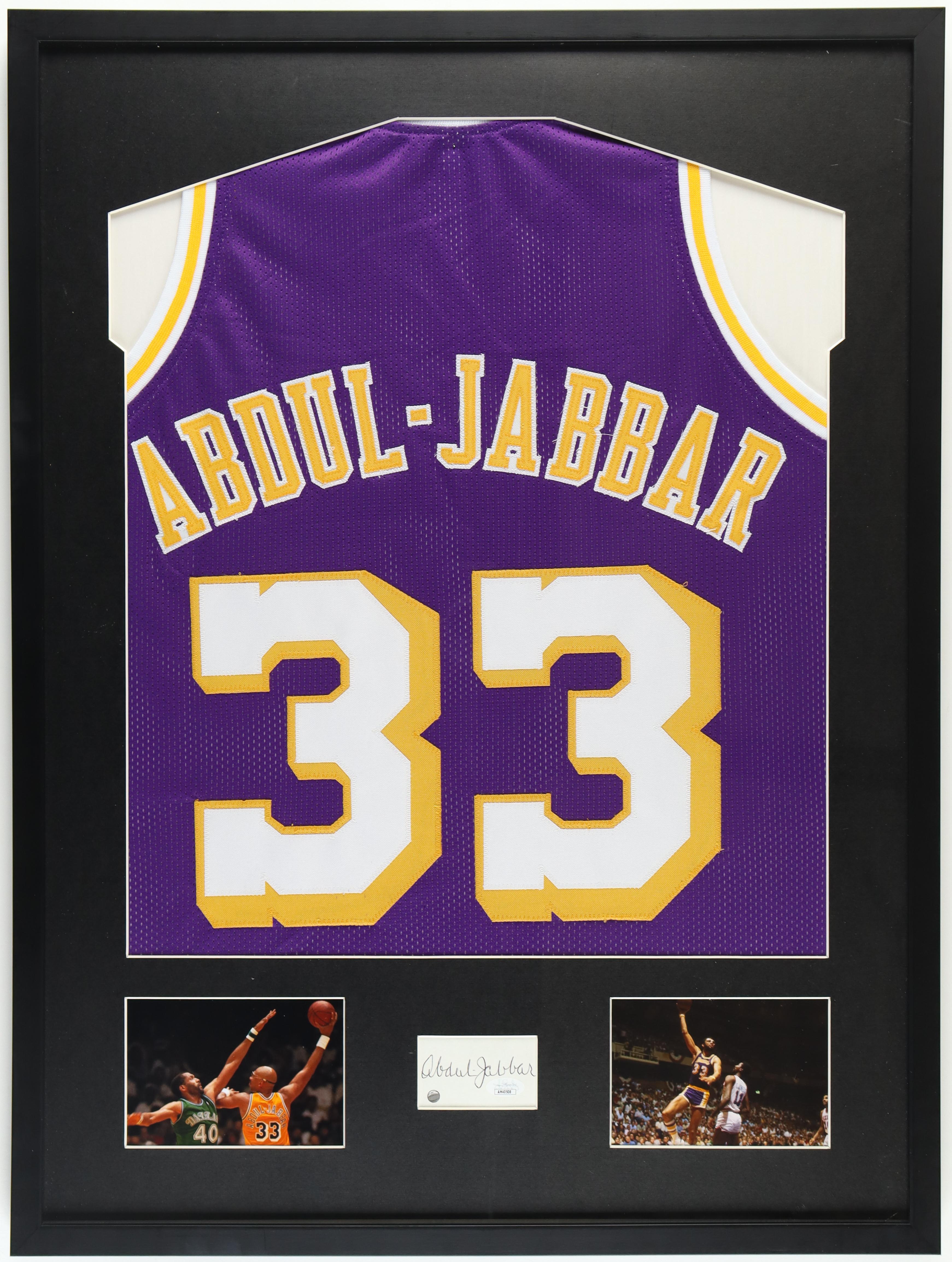 Kareem Abdul-Jabbar Signed Custom Framed Cut Display with Jersey (JSA) at PristineAuction.com Kareem Abdul-Jabbar Signed Custom Framed Cut Display with Jersey (JSA) at PristineAuction.com