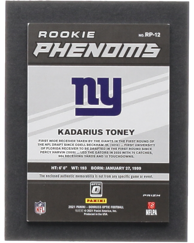 Kadarius Toney 2021 Donruss Optic Rookie Phenoms Jerseys #12 RC at PristineAuction.com Kadarius Toney 2021 Donruss Optic Rookie Phenoms Jerseys #12 RC at PristineAuction.com