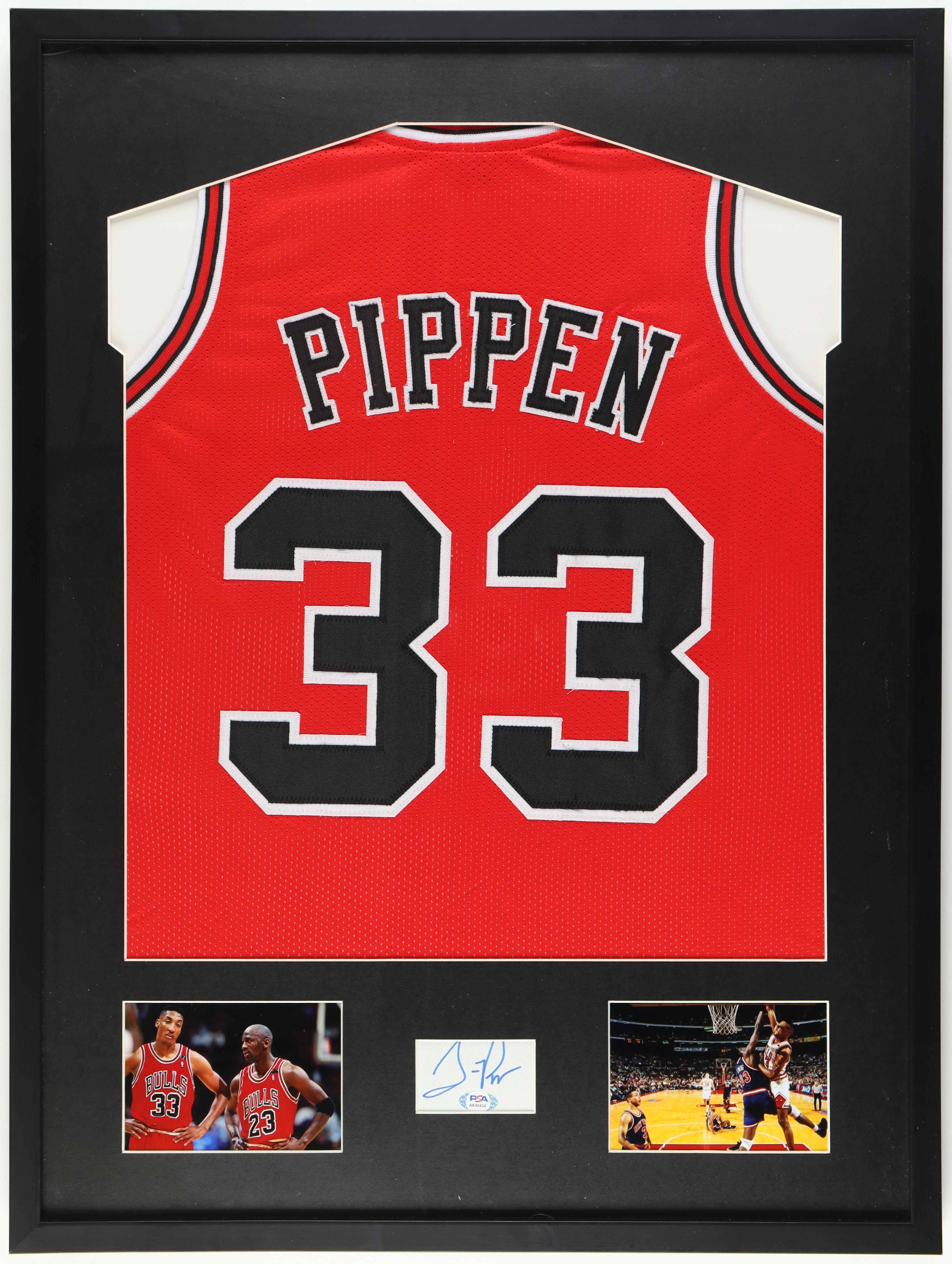 Scottie Pippen Signed Custom Framed Cut Display with Jersey (PSA) at PristineAuction.com Scottie Pippen Signed Custom Framed Cut Display with Jersey (PSA) at PristineAuction.com