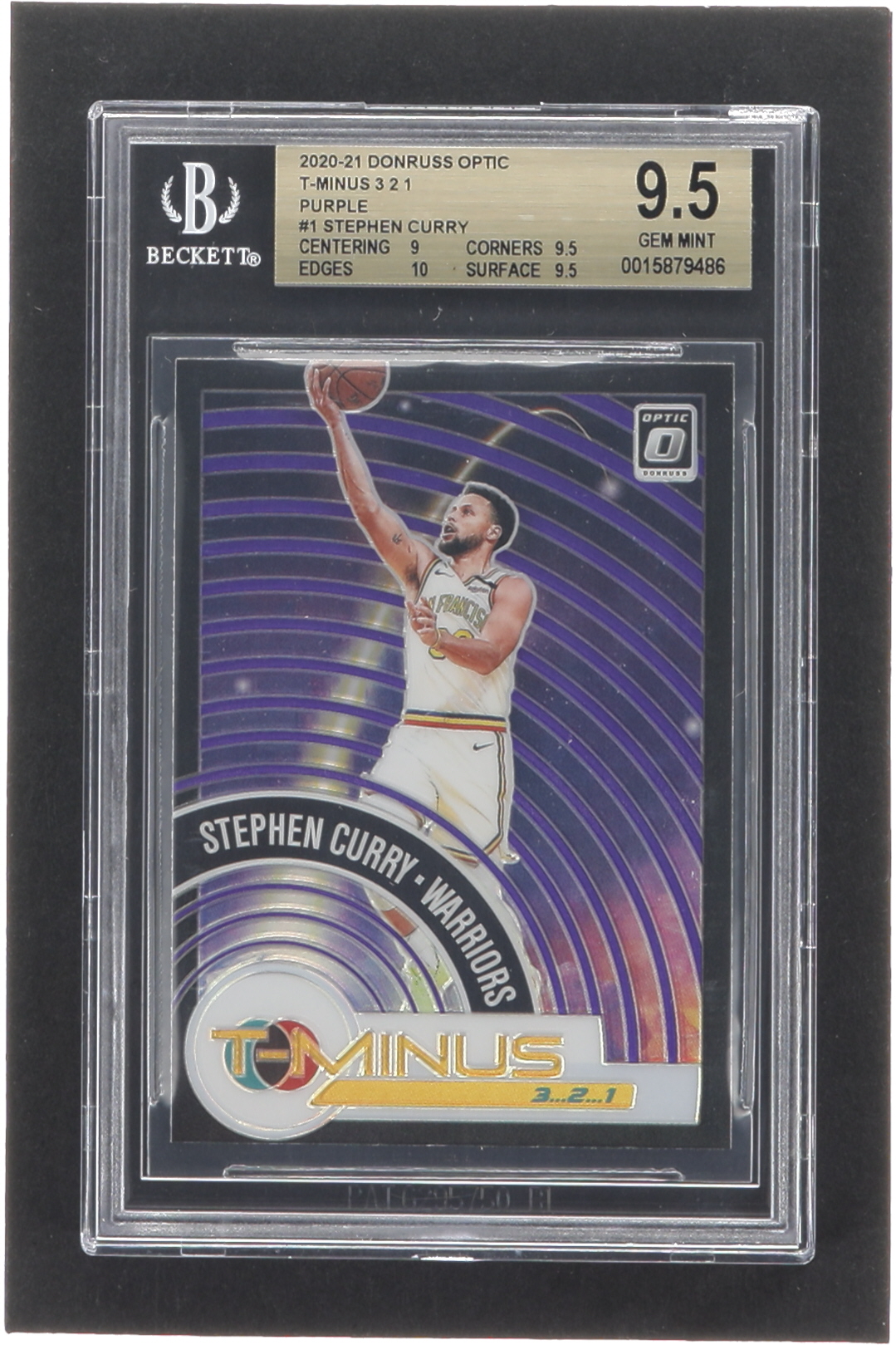 Stephen Curry 2020-21 Donruss Optic T-Minus 3 2 1 Purple #1 (BGS 9.5) at PristineAuction.com Stephen Curry 2020-21 Donruss Optic T-Minus 3 2 1 Purple #1 (BGS 9.5) at PristineAuction.com