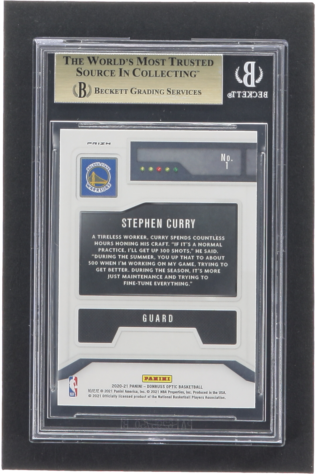 Stephen Curry 2020-21 Donruss Optic T-Minus 3 2 1 Purple #1 (BGS 9.5) at PristineAuction.com Stephen Curry 2020-21 Donruss Optic T-Minus 3 2 1 Purple #1 (BGS 9.5) at PristineAuction.com