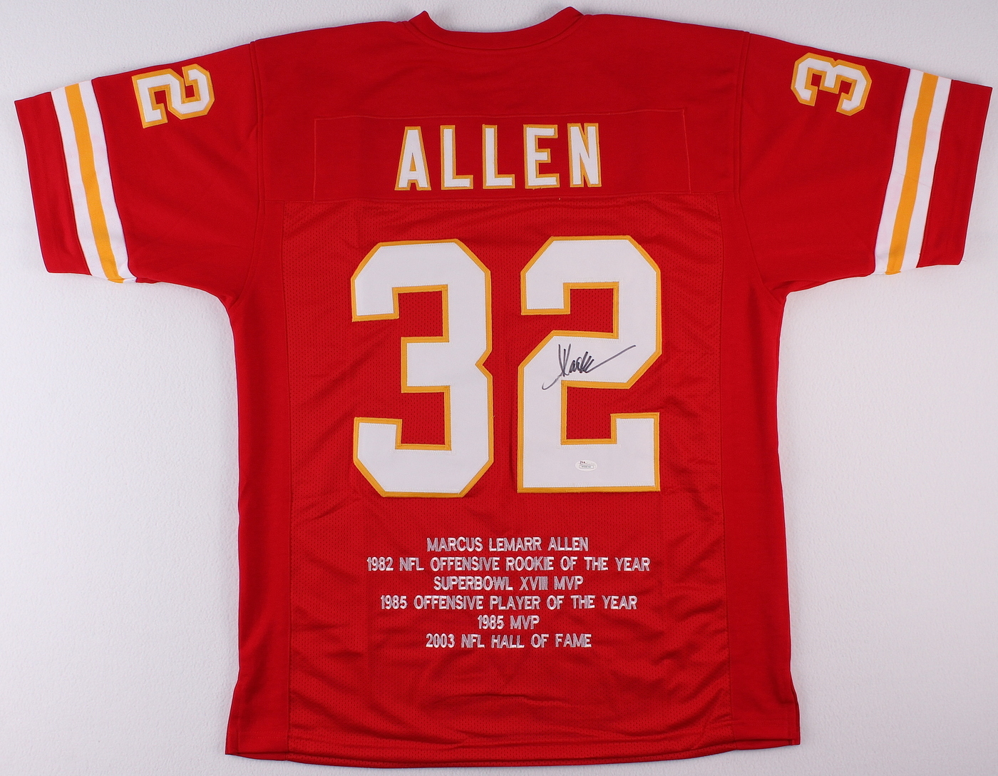 Marcus Allen Signed Chiefs Jersey Career Highlight Stat Jersey (JSA COA) at PristineAuction.com Marcus Allen Signed Chiefs Jersey Career Highlight Stat Jersey (JSA COA) at PristineAuction.com