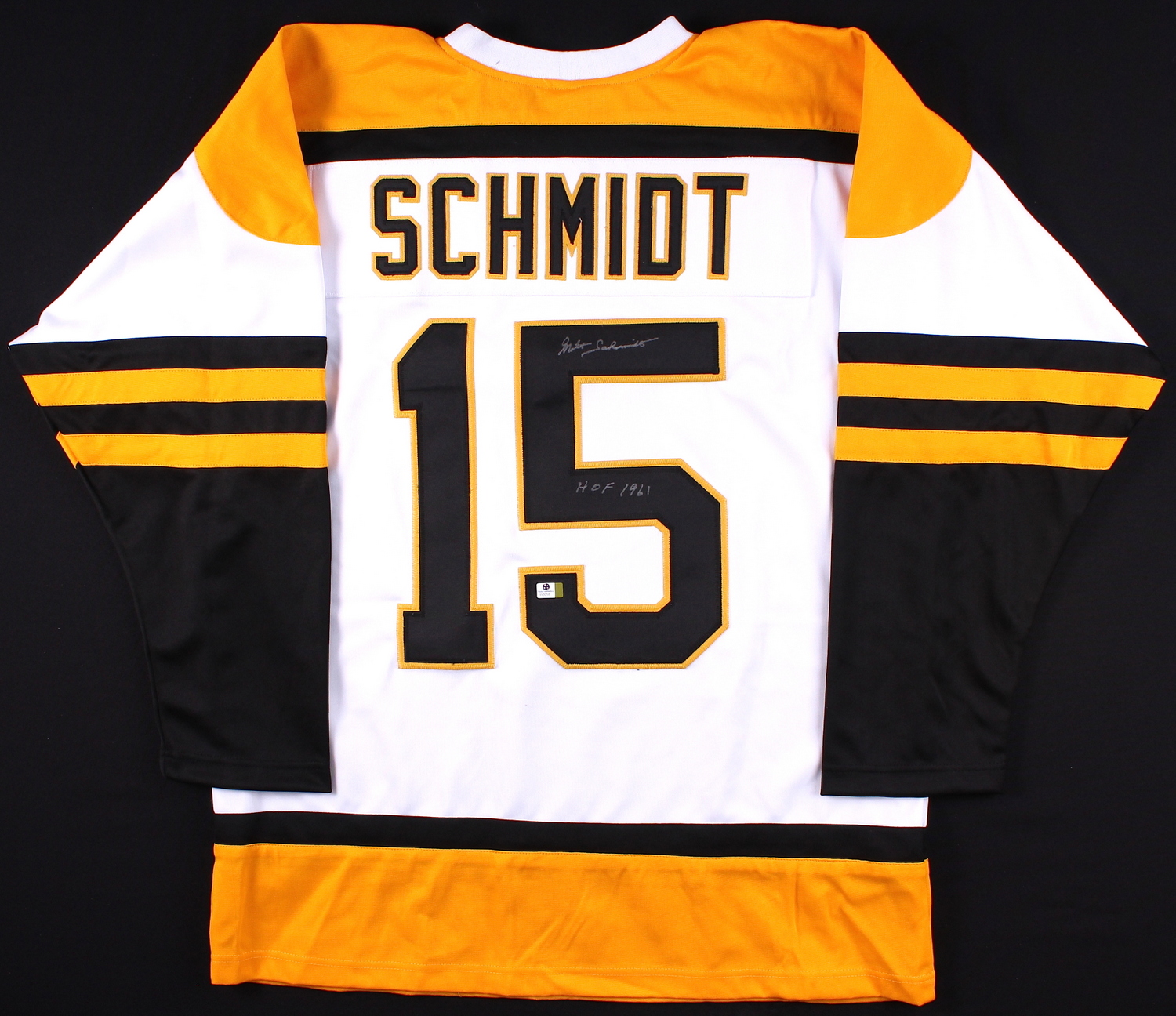 Milt Schmidt Signed Bruins Jersey Inscribed "HOF 1961" (GA COA) at PristineAuction.com Milt Schmidt Signed Bruins Jersey Inscribed "HOF 1961" (GA COA) at PristineAuction.com