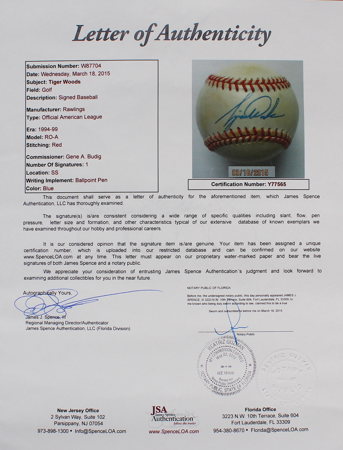 1990's Tiger Woods Single-Signed OAL Baseball (JSA LOA) at PristineAuction.com 1990's Tiger Woods Single-Signed OAL Baseball (JSA LOA) at PristineAuction.com