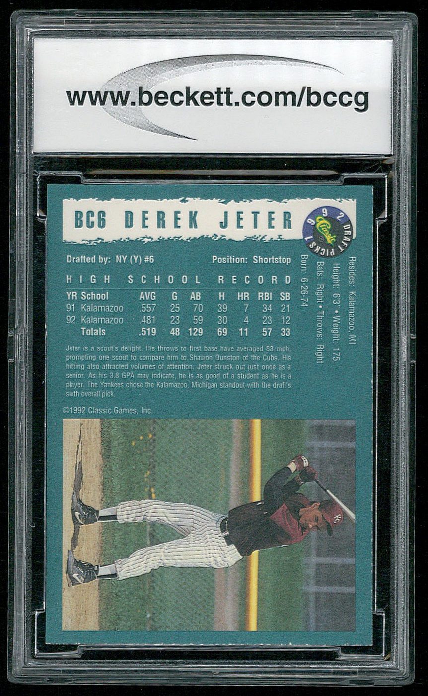 Derek Jeter 1992 Classic Draft Picks Foil Bonus #BC6 (BCCG 10) at PristineAuction.com Derek Jeter 1992 Classic Draft Picks Foil Bonus #BC6 (BCCG 10) at PristineAuction.com