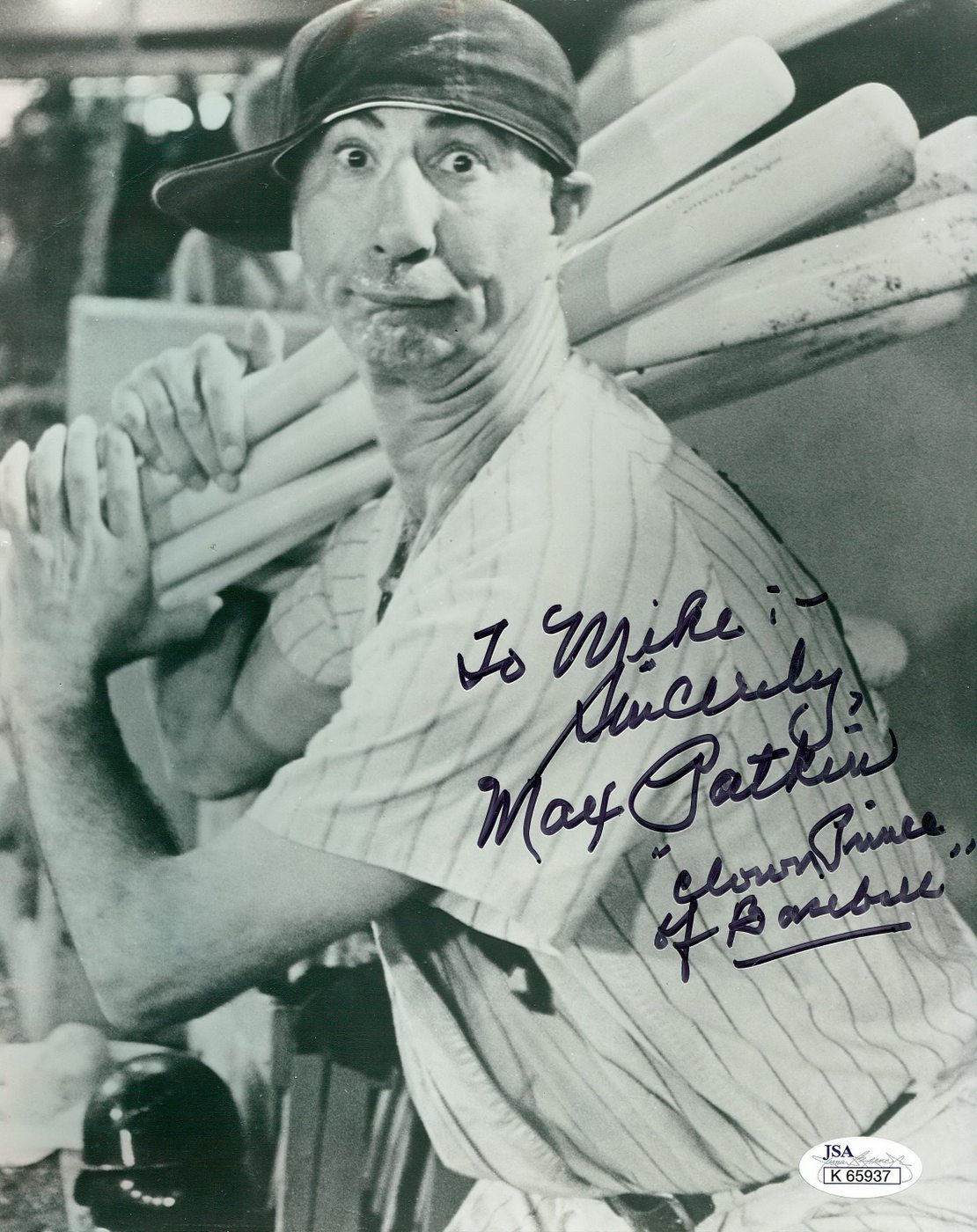 Max Patkin Signed 8x10 Photo Inscribed "Clown Prince of Baseball" (JSA COA) at PristineAuction.com Max Patkin Signed 8x10 Photo Inscribed "Clown Prince of Baseball" (JSA COA) at PristineAuction.com