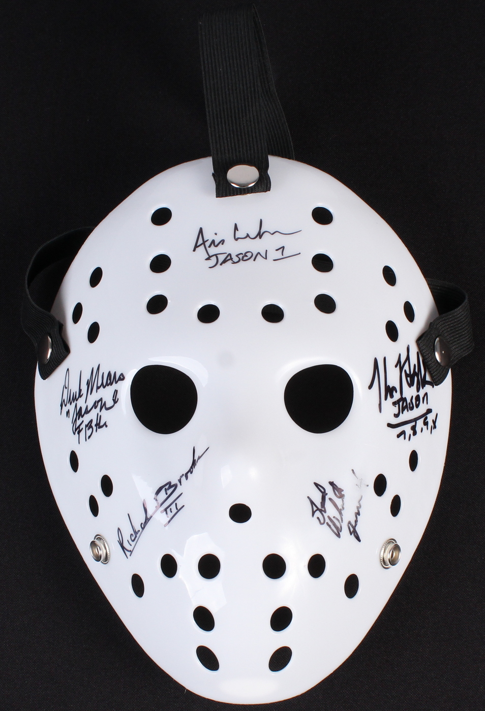 Ari Lehman, Derek Mears, Richard Brooker, Kane Hodder, & Ted White Signed Jason "Friday the 13th" Hockey Mask Inscribed "Jason 1", "Jason F13th", "Jason 7,8 9, X", & "Jason 4" (JSA COA) at PristineAuction.com Ari Lehman, Derek Mears, Richard Brooker, Kane Hodder, & Ted White Signed Jason "Friday the 13th" Hockey Mask Inscribed "Jason 1", "Jason F13th", "Jason 7,8 9, X", & "Jason 4" (JSA COA) at PristineAuction.com