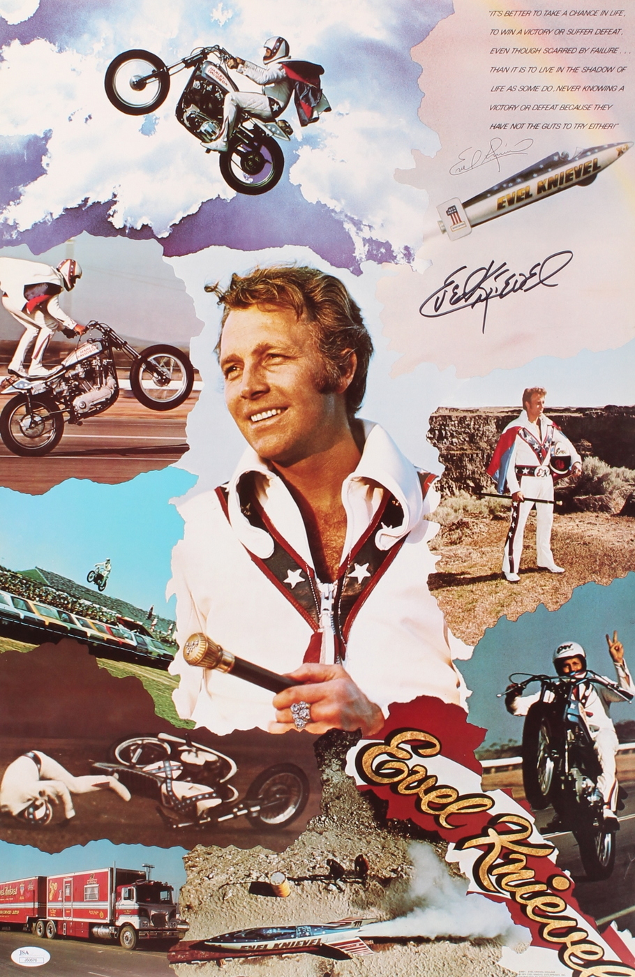Evel Knievel Signed 16x25 Poster (JSA COA) at PristineAuction.com Evel Knievel Signed 16x25 Poster (JSA COA) at PristineAuction.com