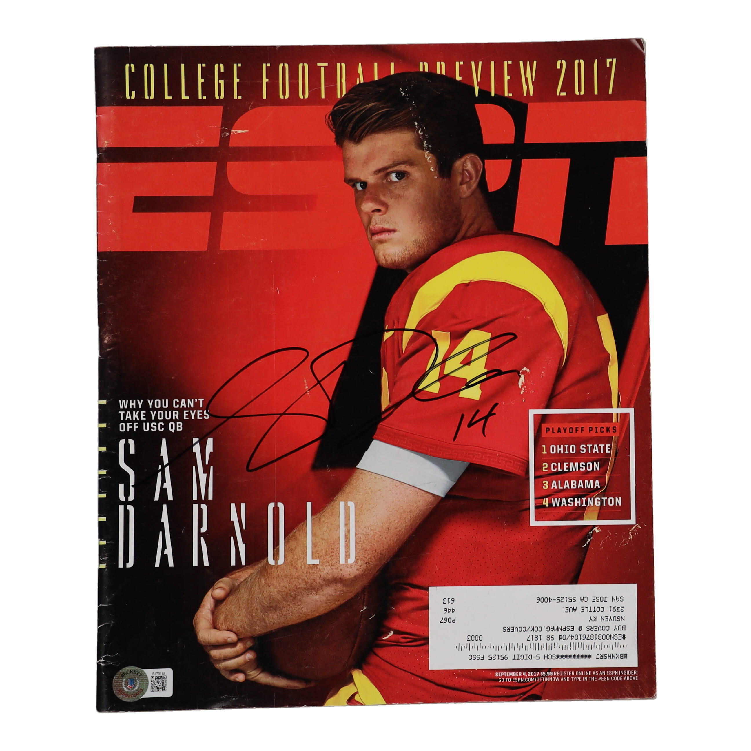 Sam Darnold Signed 2017 ESPN Magazine (Beckett) at PristineAuction.com Sam Darnold Signed 2017 ESPN Magazine (Beckett) at PristineAuction.com