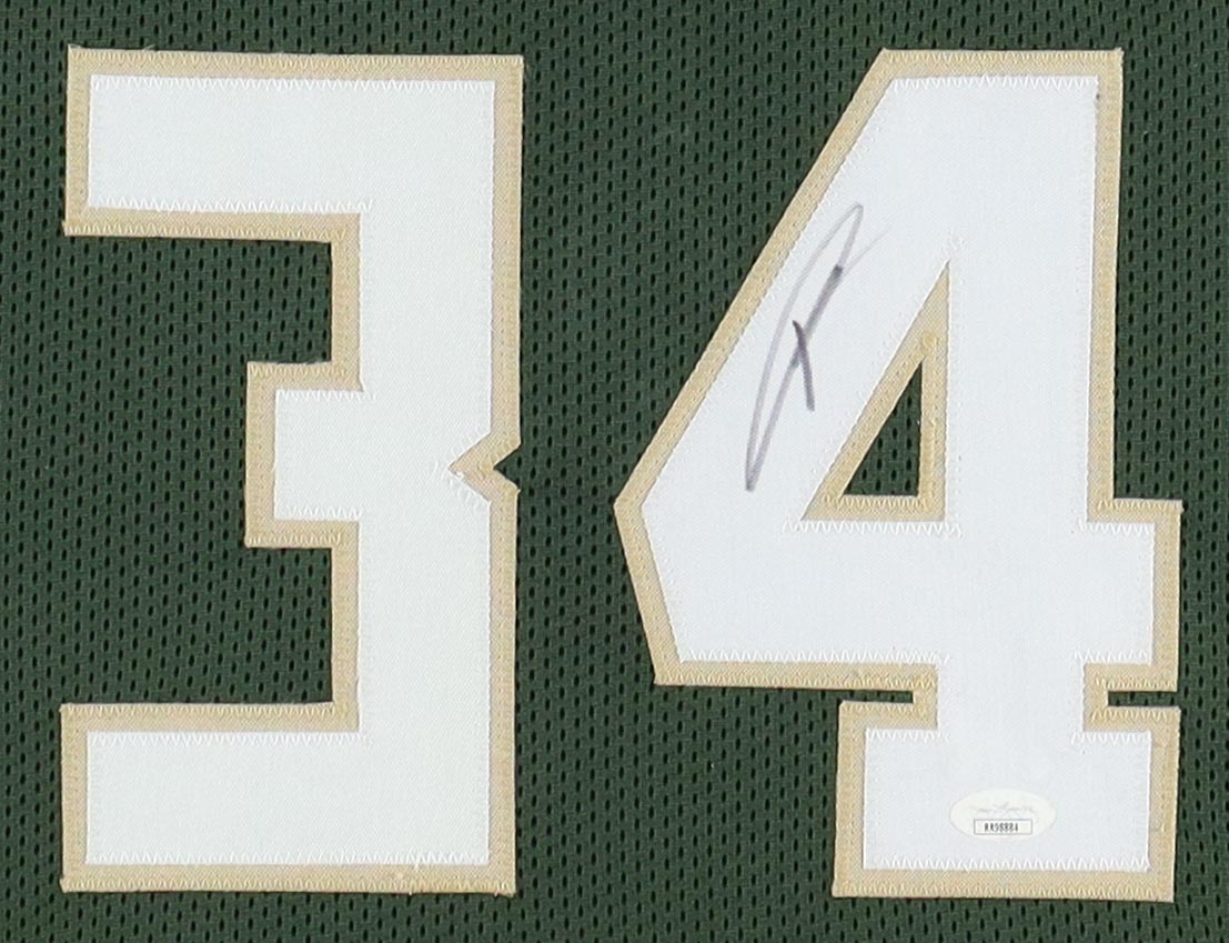 Giannis Antetokounmpo Signed Custom Framed Jersey Display (JSA) at PristineAuction.com Giannis Antetokounmpo Signed Custom Framed Jersey Display (JSA) at PristineAuction.com