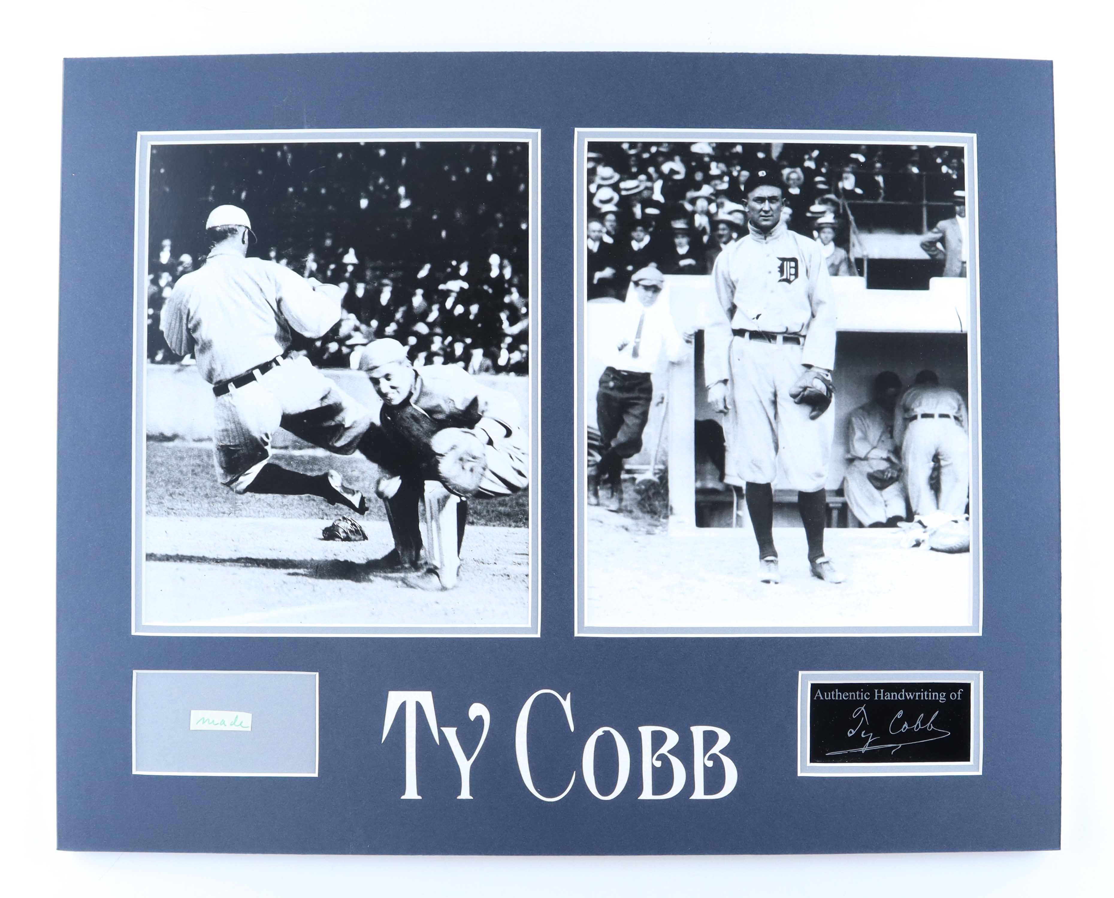 Ty Cobb Hand-Written Tigers Custom Matted Cut Display (PSA) at PristineAuction.com Ty Cobb Hand-Written Tigers Custom Matted Cut Display (PSA) at PristineAuction.com