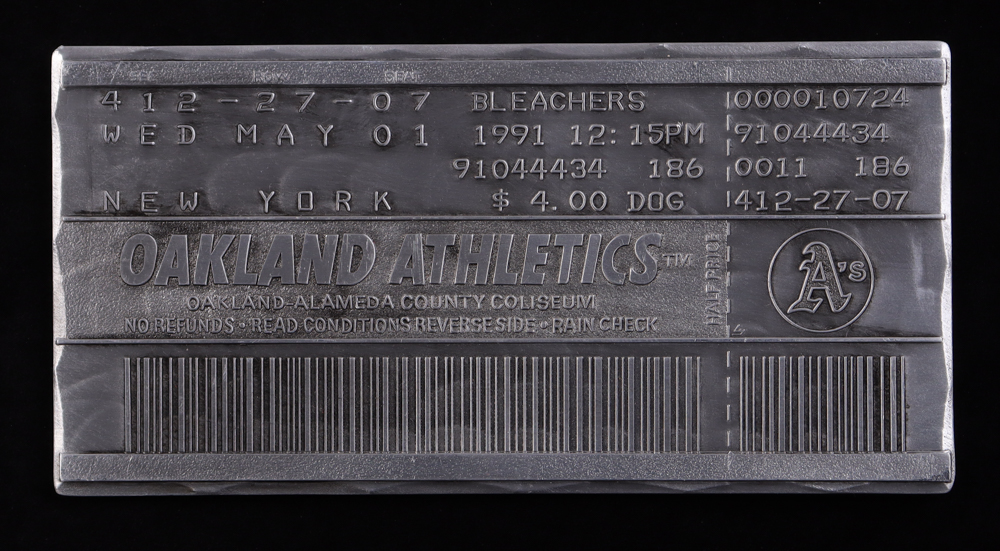 Rickey Henderson Stolen Base Record Game Ticket Commemorative Pewter Replica at PristineAuction.com Rickey Henderson Stolen Base Record Game Ticket Commemorative Pewter Replica at PristineAuction.com