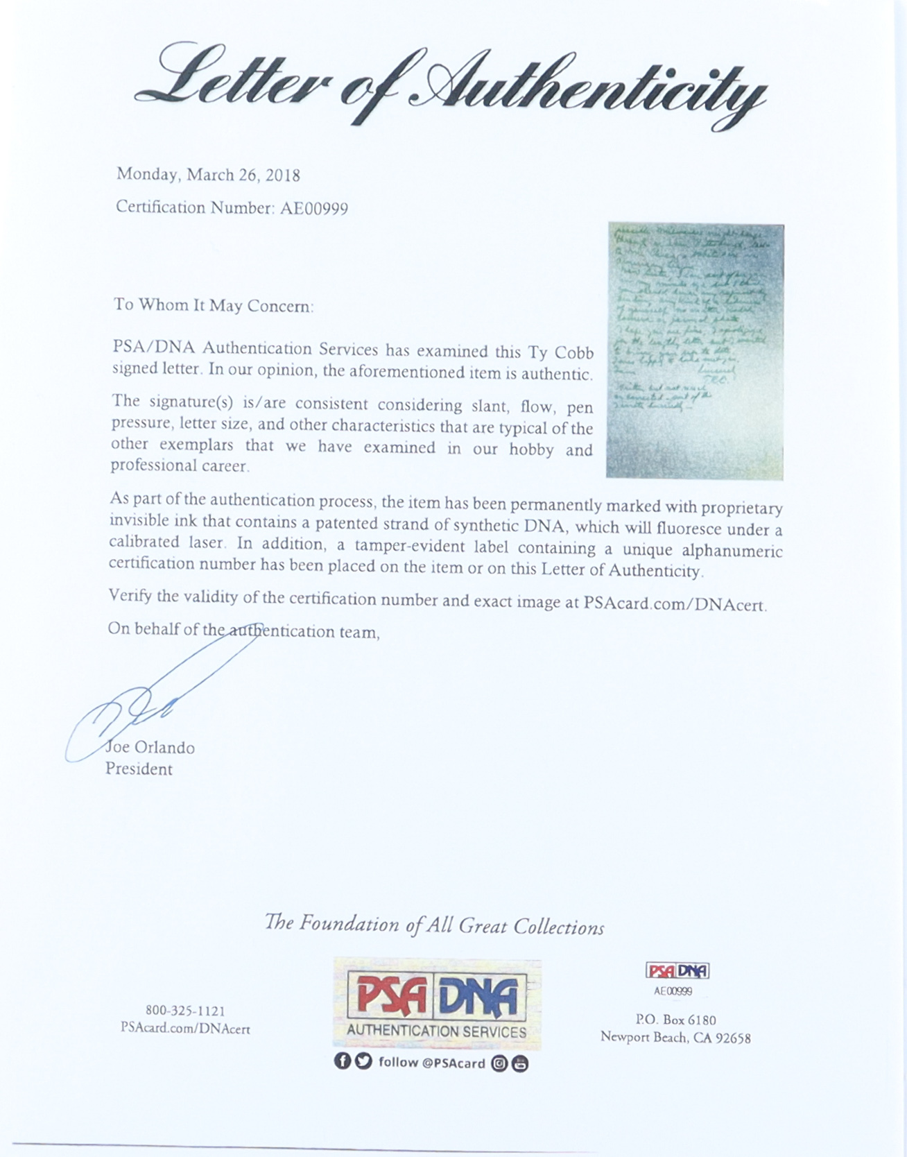 Ty Cobb Hand-Written Tigers Custom Matted Cut Display (PSA) at PristineAuction.com Ty Cobb Hand-Written Tigers Custom Matted Cut Display (PSA) at PristineAuction.com