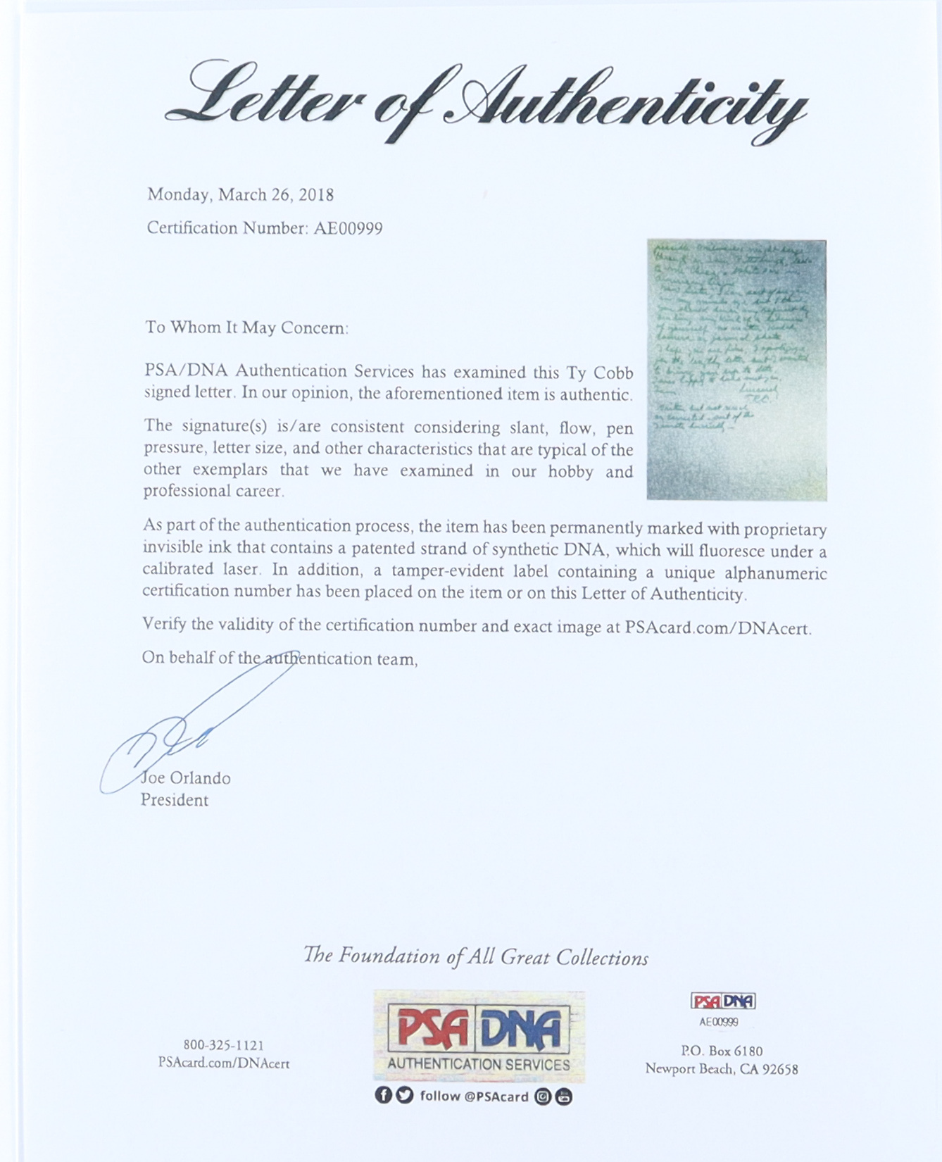 Ty Cobb Hand-Written Tigers Custom Matted Cut Display (PSA) at PristineAuction.com Ty Cobb Hand-Written Tigers Custom Matted Cut Display (PSA) at PristineAuction.com