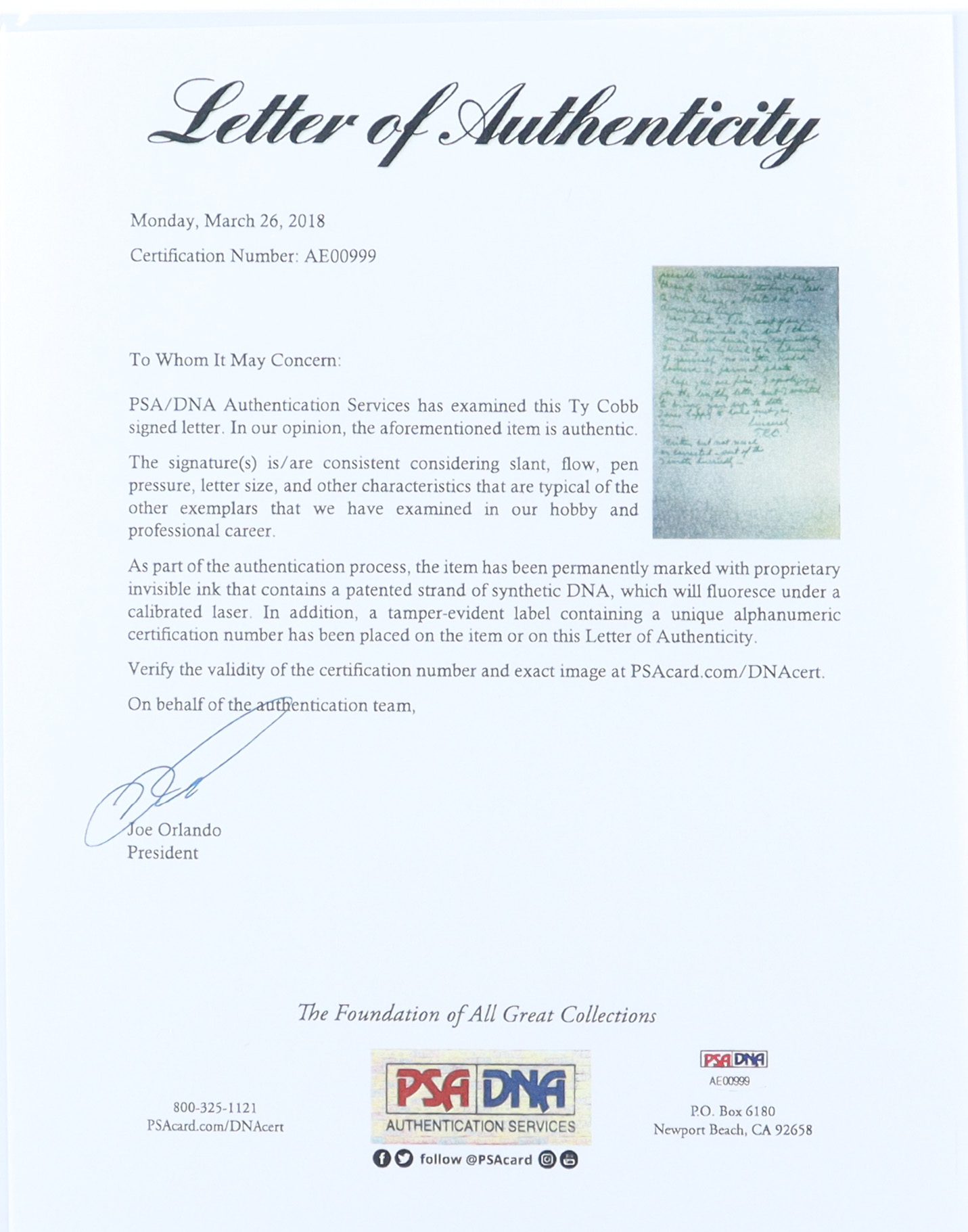 Ty Cobb Hand-Written Tigers Custom Matted Cut Display (PSA) at PristineAuction.com Ty Cobb Hand-Written Tigers Custom Matted Cut Display (PSA) at PristineAuction.com