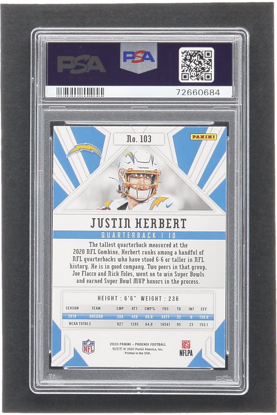 Justin Herbert 2020 Panini Phoenix Fire Burst #103 RC (PSA 10) at PristineAuction.com Justin Herbert 2020 Panini Phoenix Fire Burst #103 RC (PSA 10) at PristineAuction.com