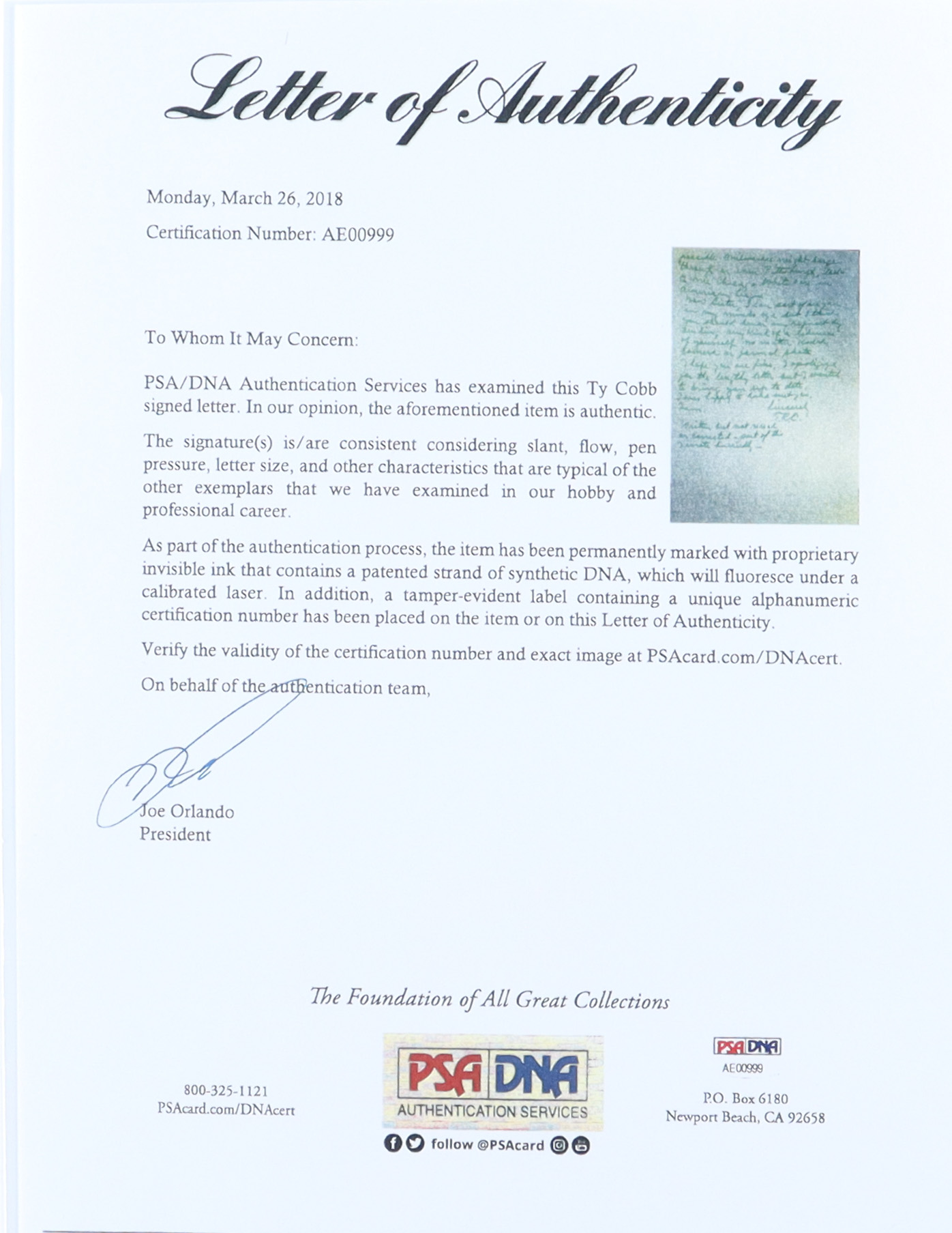 Ty Cobb Hand-Written Tigers Custom Matted Cut Display (PSA) at PristineAuction.com Ty Cobb Hand-Written Tigers Custom Matted Cut Display (PSA) at PristineAuction.com